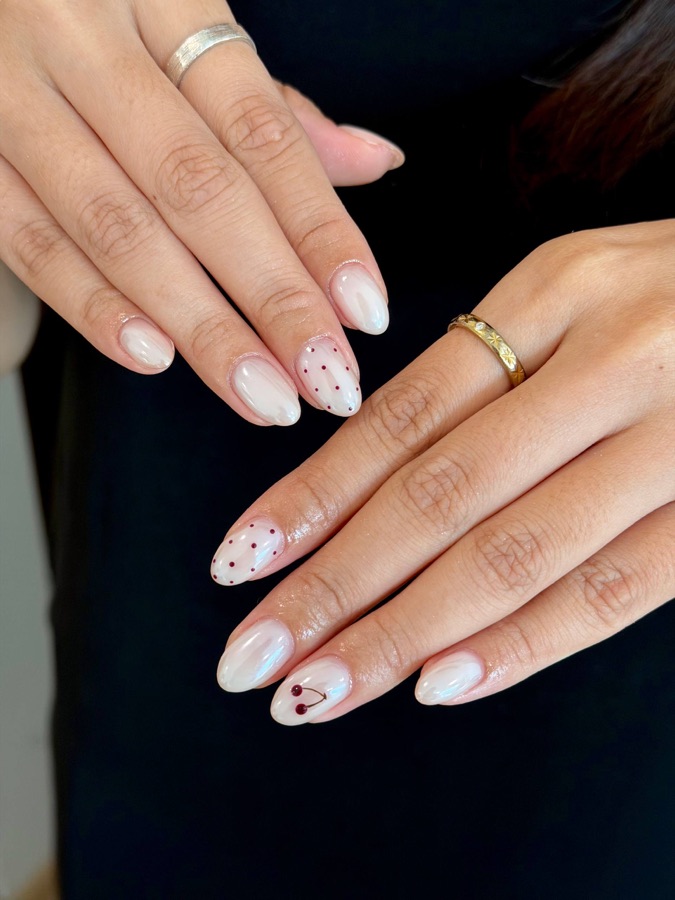 Milky white tips with dot details